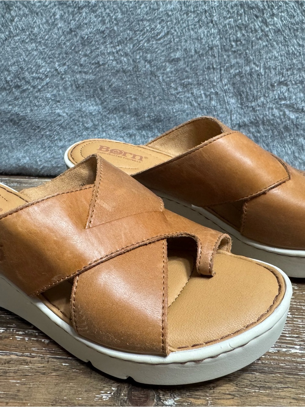 Born Tan Leather Crossover Slide Mules Size 6